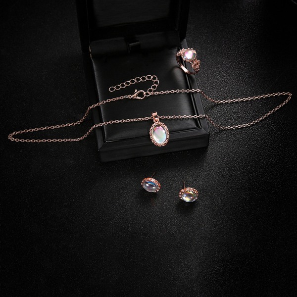 Luksus Elegant Aurora Oval Zircon Halskjede Øredobber Ring smykker