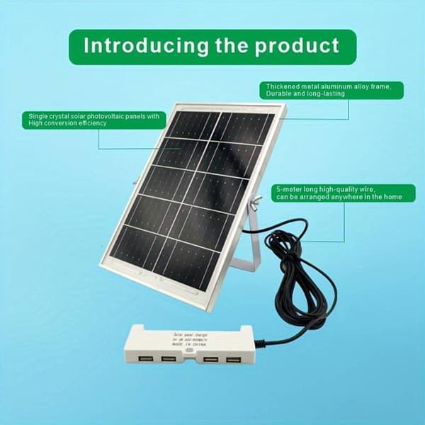 Solcellsladdningspanel med 4 USB-portar Black 6W