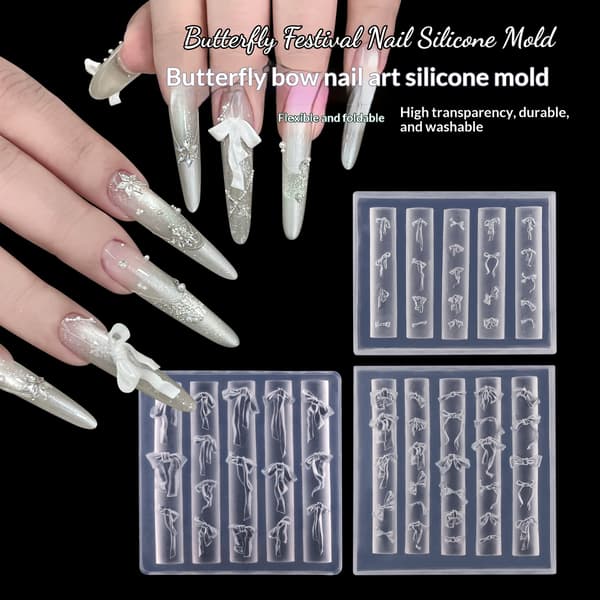 Bandbåge Nail Art Form Silikon Tecknad Rosett Mönster Nagel 2