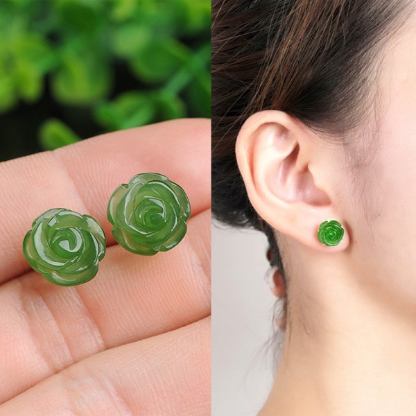 Minimalistiska eleganta örhängen i grön blomform för kvinna F