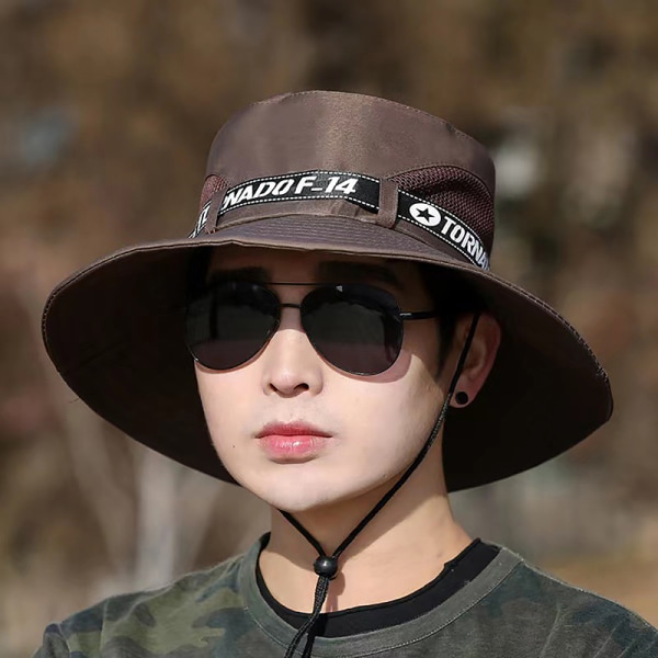 Mænd Sommer Bred Rim Bucket Hat Mode Udendørs Åndbar Sol Black