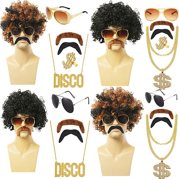 1 set herr kort lockig syntetisk cosplay peruk 70-tal 80-tal disco hal A4