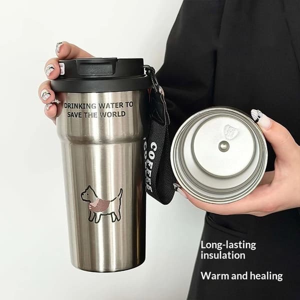e Isolert Kaffekopp St Bærbar Dobbel Drikkemunn Silver