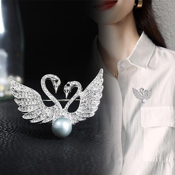 Rhinestone Pearl Swan Broscher Bröllopsfest För Damkläder Silver