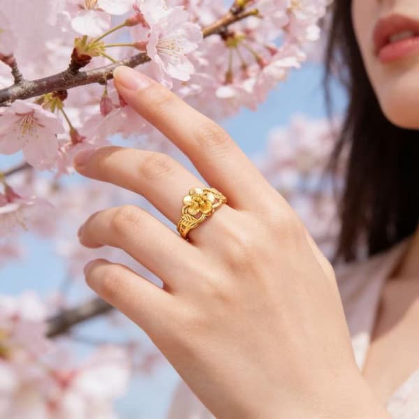 Forgyldt ring til kvinder, heldig blomst, åben justerbar ring, bryllup A3