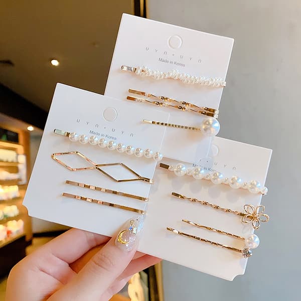 3/4/5 st Rhinestone Hårklämmor Big Pearl Hårnålar Barrette Cli G
