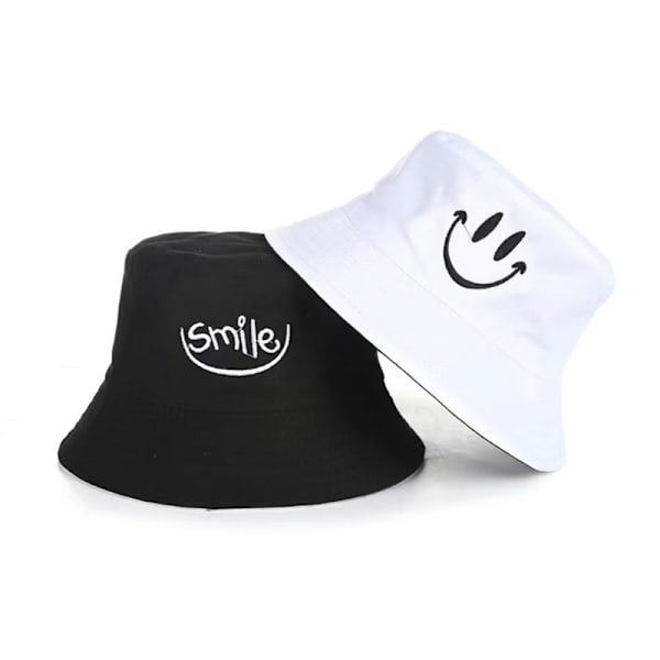 Unisex Bucket Hat Broderi Kvinder Bomuld Dobbeltsidet Hat Beac black white
