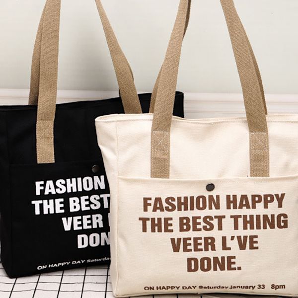 Canvas tygväskor för kvinnor Stor kapacitet enkel axelväska S Beige not lined