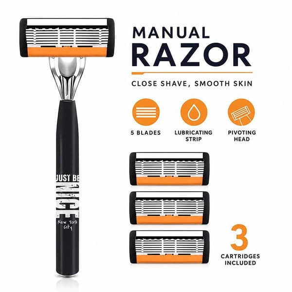Manuell 6-blads barberhøvel for menn, 18 utskiftbare refiller, tilpasset farge I 1 handle 12 blades