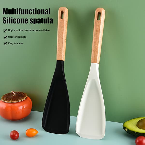 1/2 st silikonspatel matlagningssked med trähandtag Multi White + Black