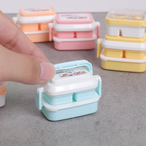 1 sæt Mini 2-lags dukkehus Bento Box til dukkeleg Min E