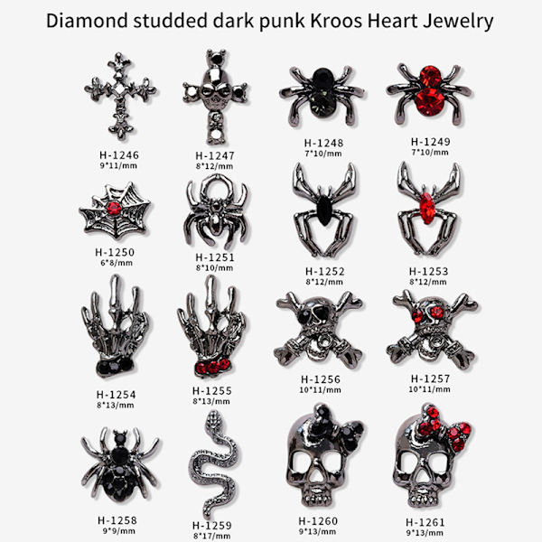 10 stk Halloween Element Nail Diamond Menneskelig Hodeskalle Edderkopp Form D 14