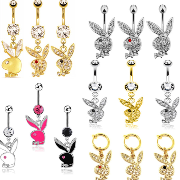 1 st Bunny Dangle Belly Ring Paved CZ Gems Kirurgiskt stål A1