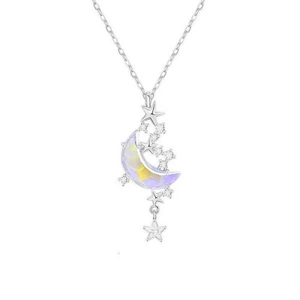 Star Moon Moonstone Titanium Steel Chain Halskjede Romantisk Pend