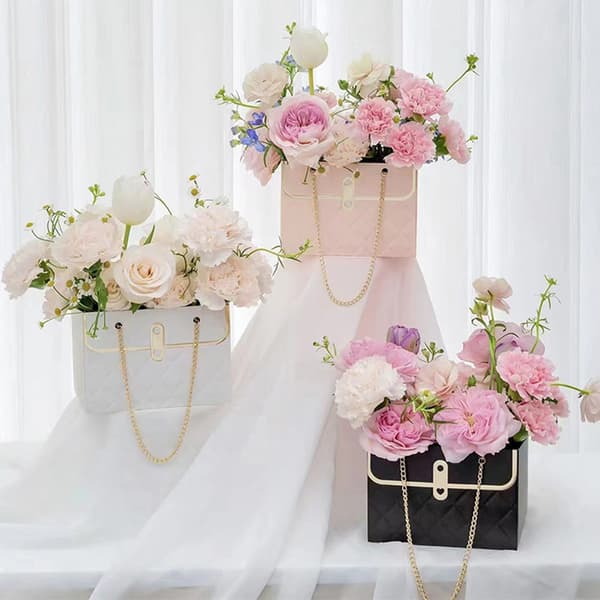 Bärbar blomlåda ros förpackningslåda inslagningspåse present Pink