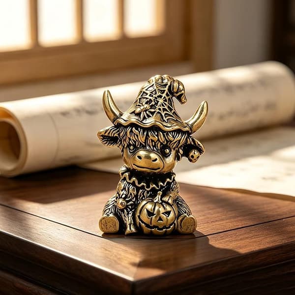 Messing Highland Ko Statue Skrivebordsornament Highland Ko Figur A1