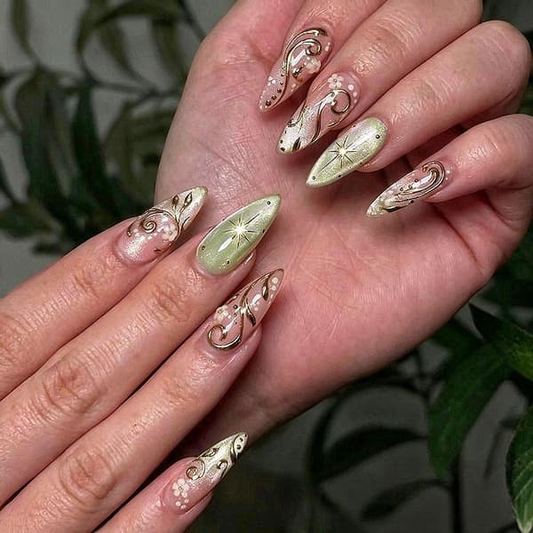30 st Y2k Star Press On Nails Gradient Blå Fransk Stil Måne D