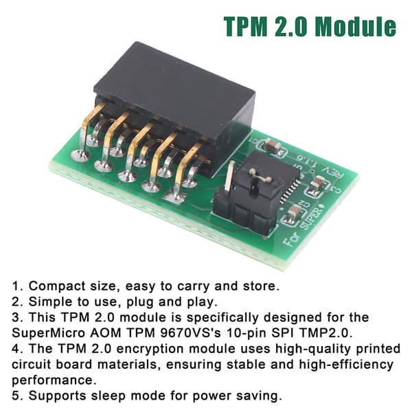 TPM 2.0 Modul SPI Gränssnitt Vertikal Stabil Säkerhet 9670 Chipset