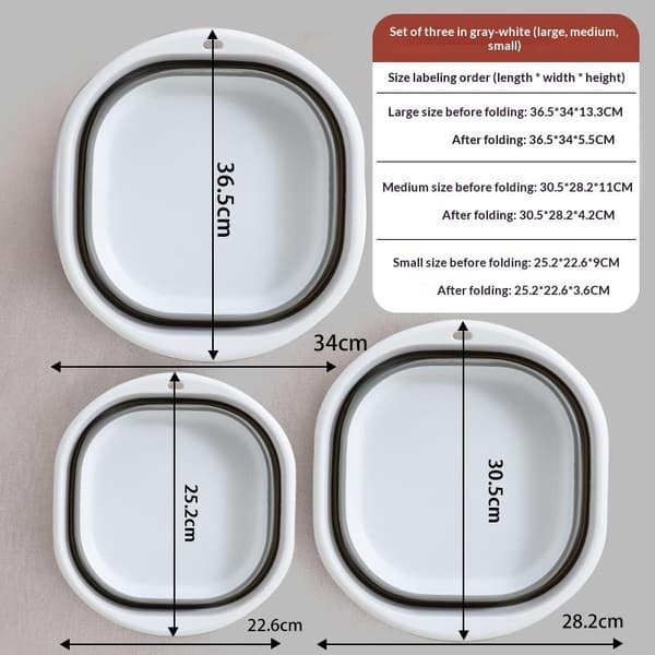 3 stk sammenleggbar silikonvask, plassbesparende design, perfekt F Gray