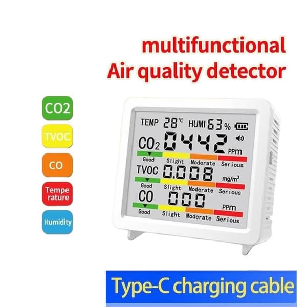 1 set 5-i-1 luftkvalitetsdetektor HCHO TVOC formaldehyd kol black add battery