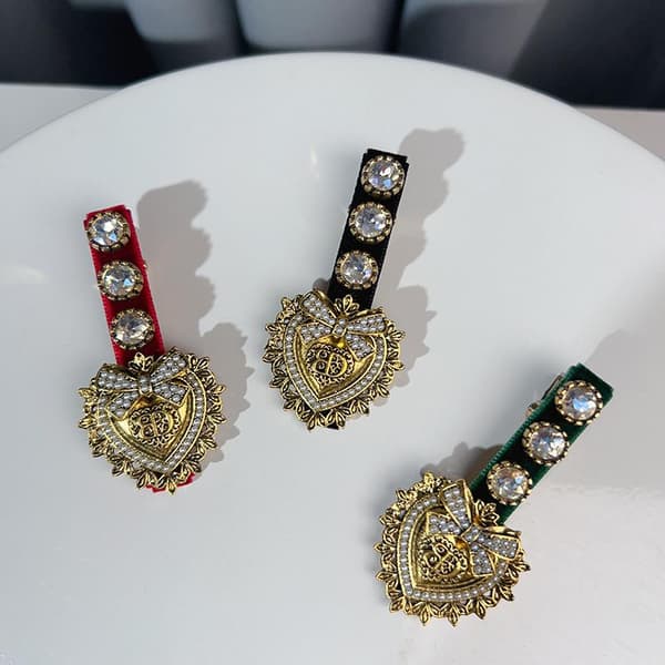 Retro hjerteperle-rhinestone hårspenne elegant hårnål Black