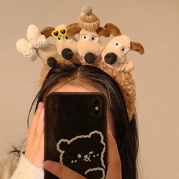 Pehmo Dog Doll HairBand Naisten Talvi e Sarjakuva Face Wash Hairb Pink