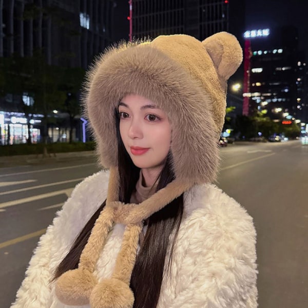 Kvinder Cold Weather Hat Dame Plys Hat Blød Fuzzy Dame Plys Beige