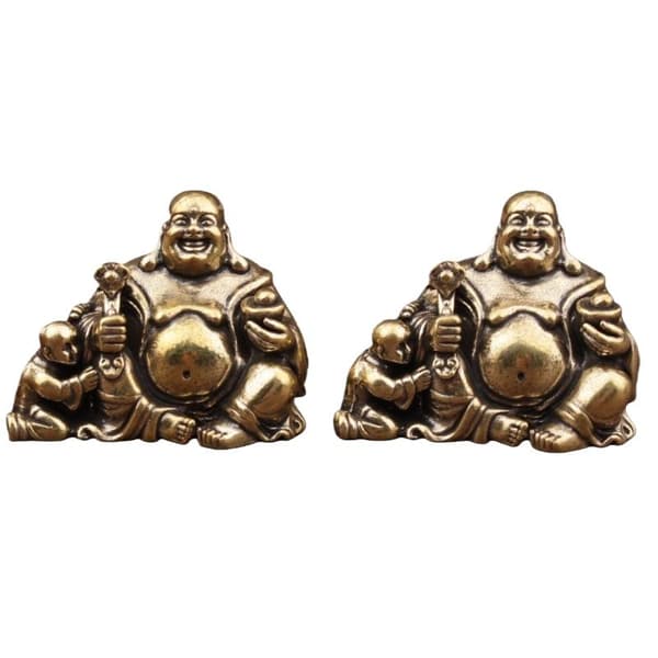 Antikk kobber Maitreya Buddha-statue Liten skrivebordsmessingpynt 1PC