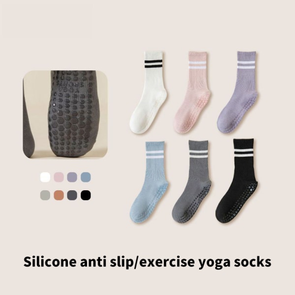 Stribede yogasok kvinders mid-tube sokker skridsikker silikone indo light purple