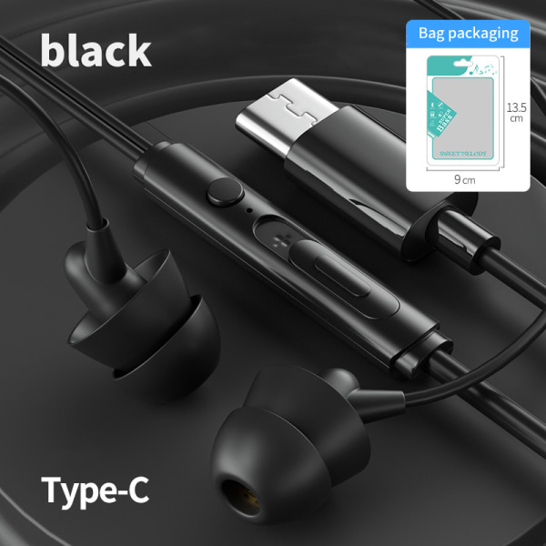 In-ear silikone sove øretelefoner til sove side sove øretelefoner Black-TYPE-C