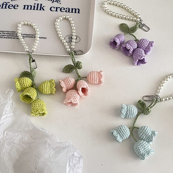 1 Stk Flower Knitted Keychain Nøkkelring Dame Heklet Ullblomst White