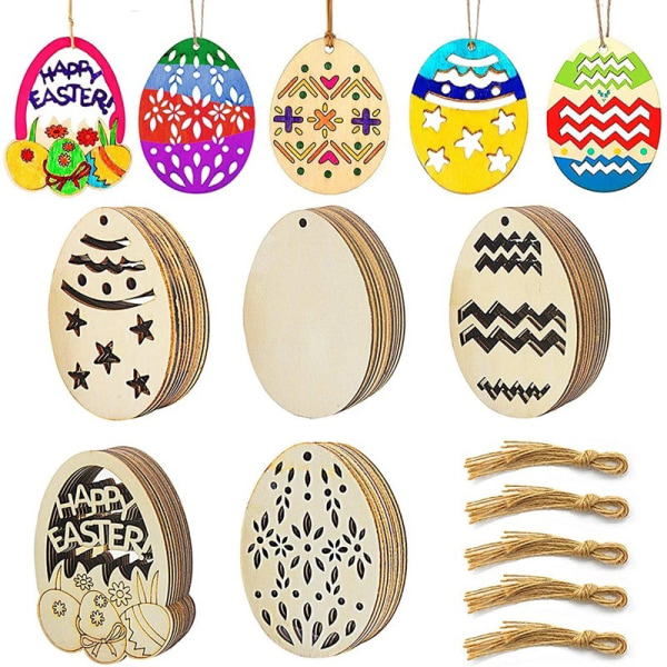 6 stk DIY træ påskeæg dekoration Craft Happy Easter Hangin 6pcs/set