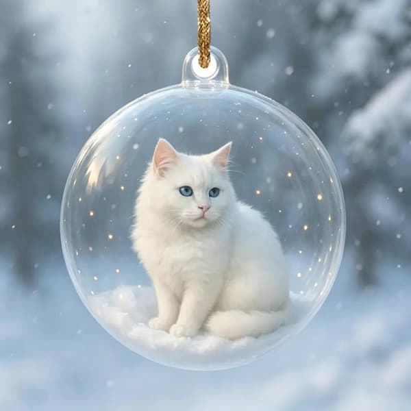 Klar akryl julepynt med kat, skinnende til juletræet A4