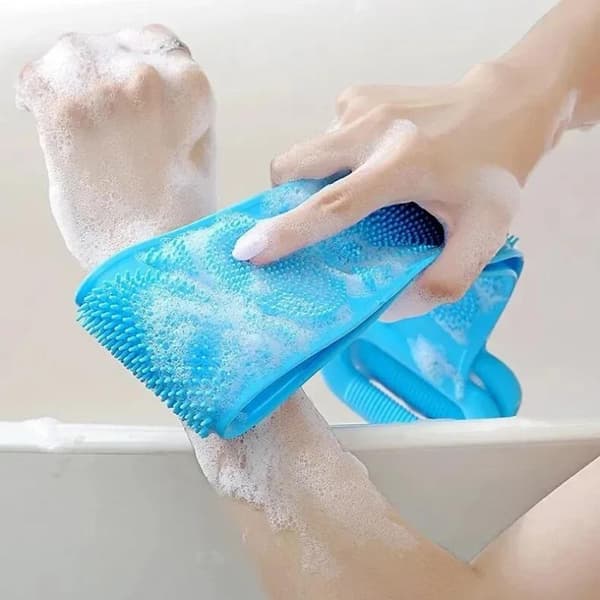Silikon Kroppssvamp Förlängda Ryggborstar Duschbälte Skrubber Blue