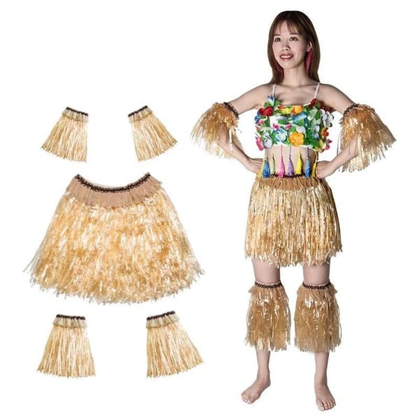 5 st/parti hawaiiansk gräskjol, elastisk armärm, fotskydd B size2