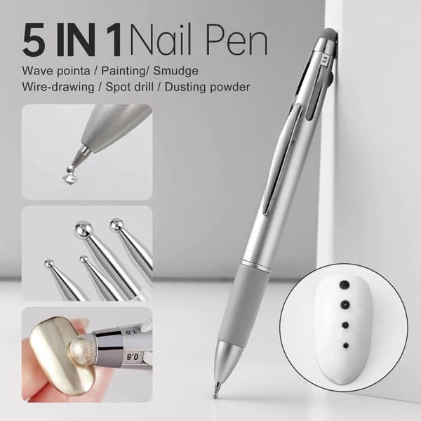 5-i-1 Nail Art Dotting Tools Disc Nail Drill Point Nail Point Silver