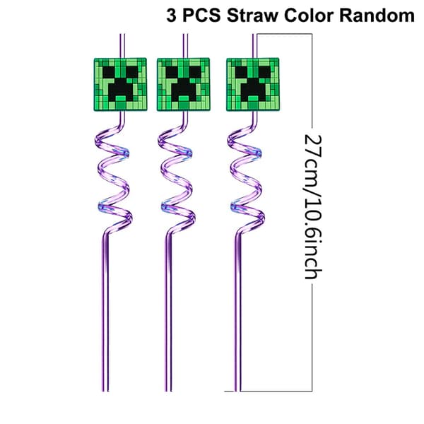 3 st Pixel Miner Game återanvändbara sugrör Speltema Pixelstil D A9