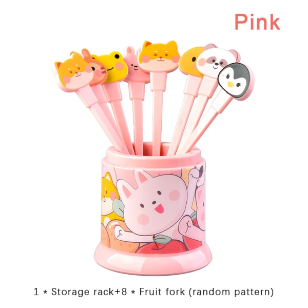8 stk/sett e Dyrefruktgaffel Barn Snack Dessertdekorasjonsgaffel Pink