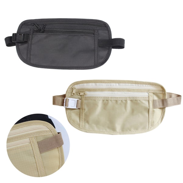 1PC Invisible Travel Waist Packs Taljetaske til paspenge Beige