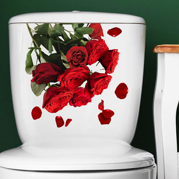 Rosor Toalettsits Stickers Röda Blommor Toalettlock Dekaler DIY Re