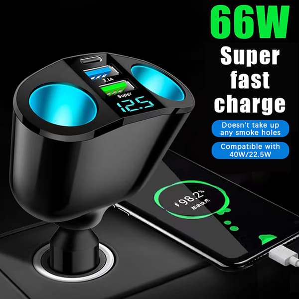 66W QC3.0 Billader 12V/24V Dobbel USB Strømadapter Hurtiglading A4