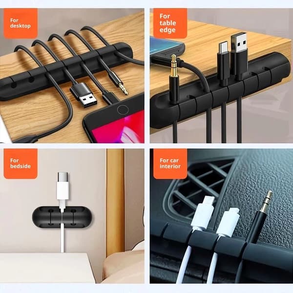 Kabelorganisatör i silikon, självhäftande USB-kabelupprullare A2