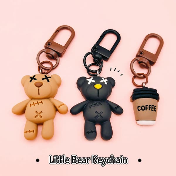 Cool Black Bear Key Chain Coffee Cup Pendant Car Keyring Charm A