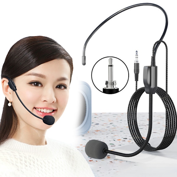 3,5 MM tråd med hodebåren kablet mikrofon Headset stemmeforsterker