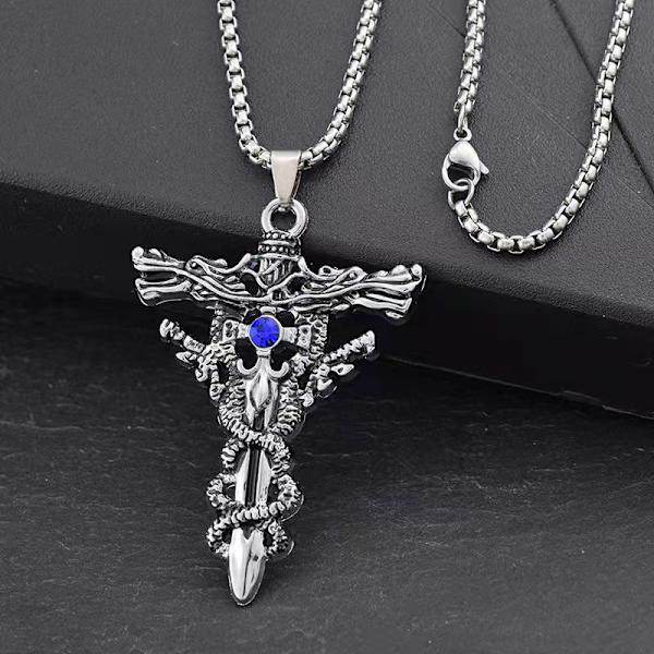 Punk Fashion Titanium Steel Kaulakoru miehille Alloy Double Drago Blue