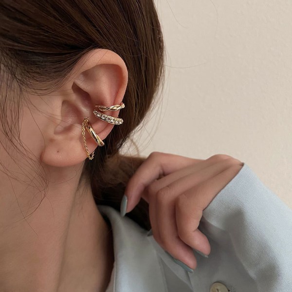 3 Stk Uregelmæssig Cross Zircon Ear Clip Ørering Til Kvinder Ingen Pierc Gold