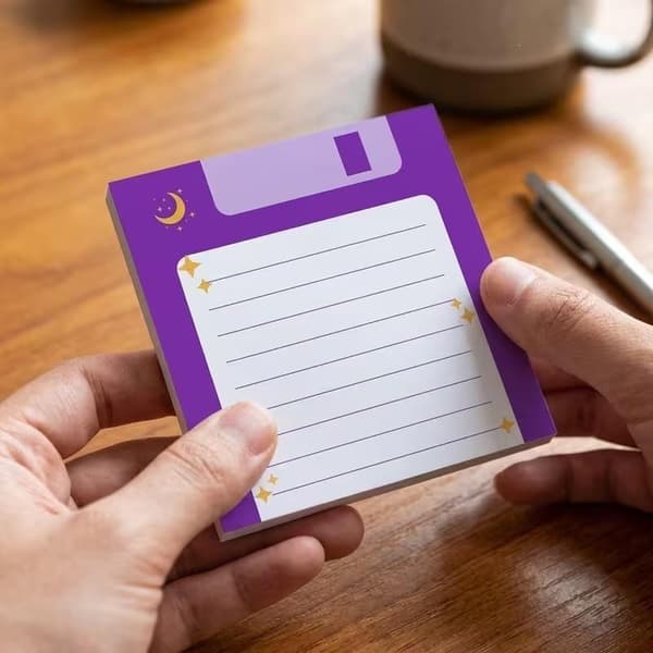 4-pakning retro diskett-klistrelapper, notisblokk med himmelsk måne A1