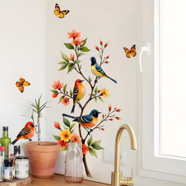 Puun oksa lintu perhonen tarra ikkunatarra perhosdecal Multicolor