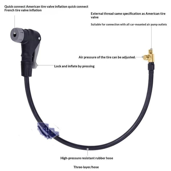 Bildäckspumpklämma Luftpump Förlängningsrör Adapter 2 i 1 A 60cm