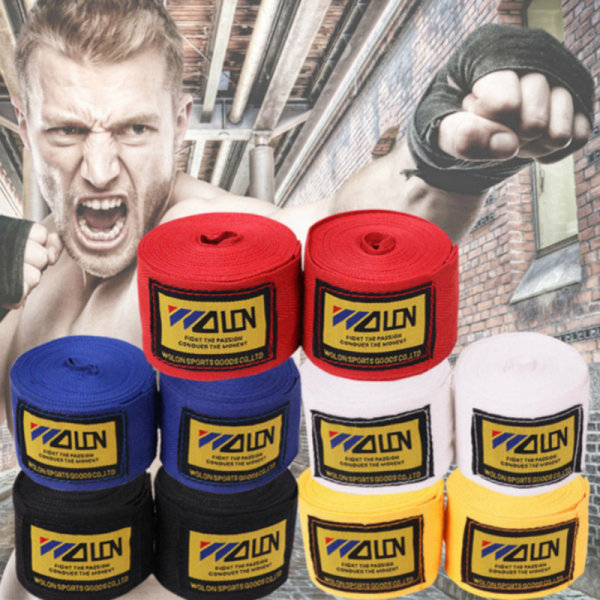 2 rullar/ set bomullsboxning MMA handhandskar wraps bälte boxning Spo yellow 2.5m